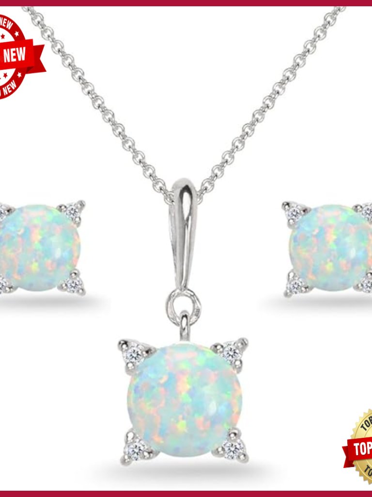 Sterling Silver Gemstone Pendant Necklace & Stud Earrings Set